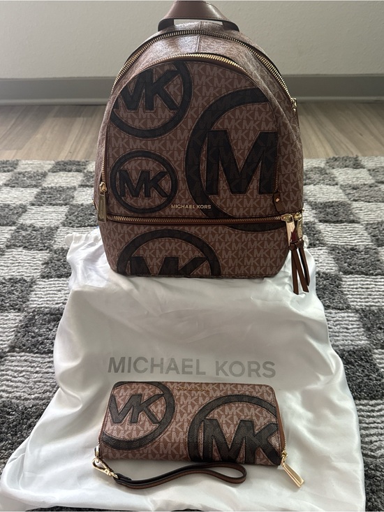 Michael Kors Handbags - Michael Kors Brown Logo Backpack with Matching Wallet Set